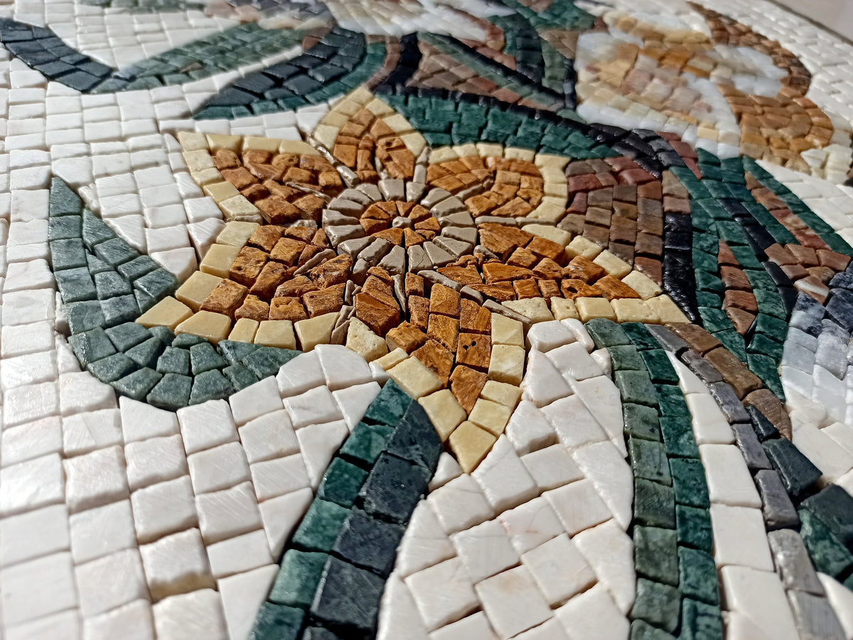 Handmade Marble Mosaic: Rose Flower Vase Wall Art