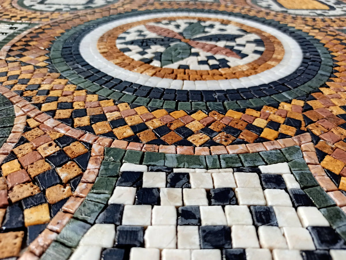 32" Handmade Geometric Floral Marble Mosaic Tile: Indoor/Outdoor Decor