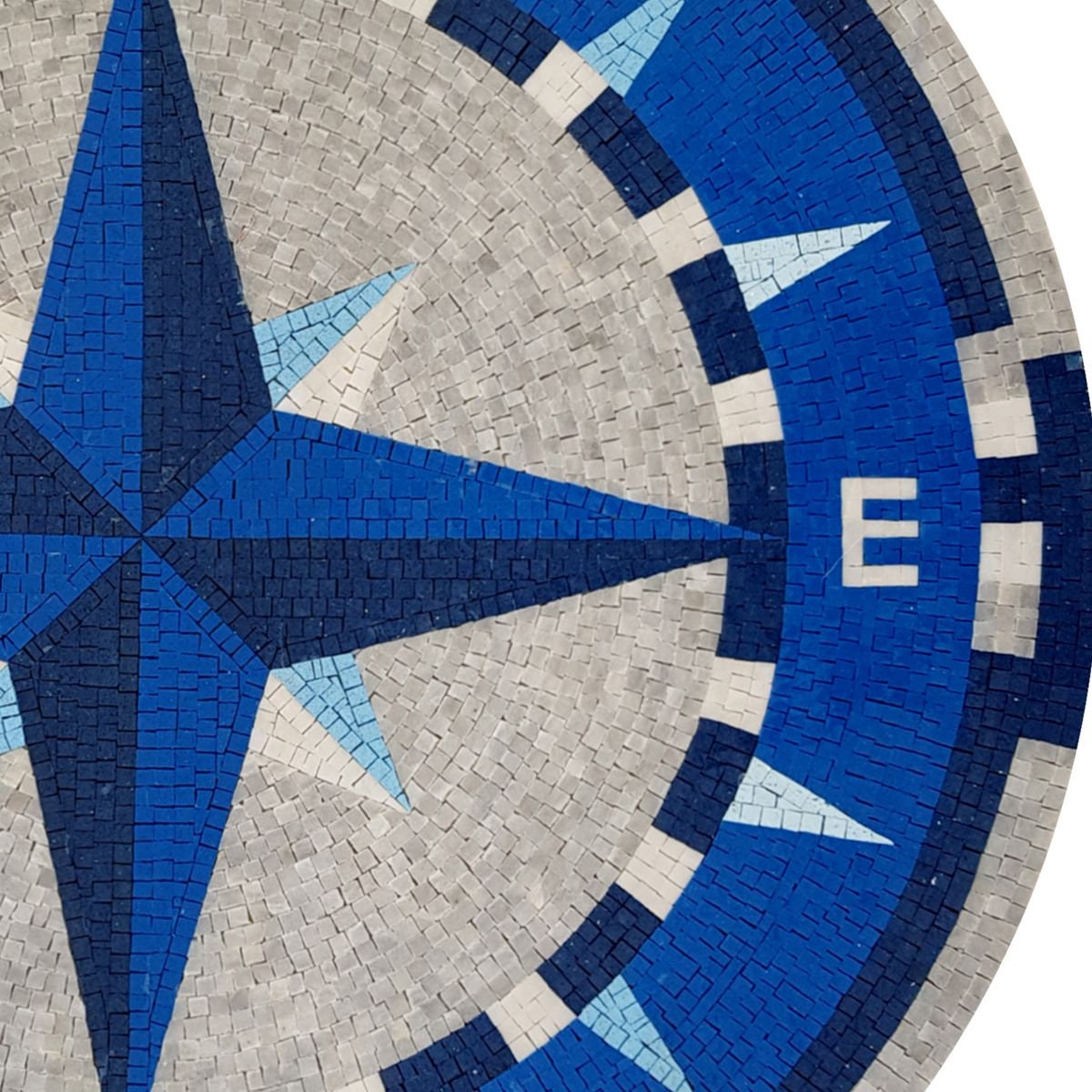 Oceanic Opulence - Handcrafted Inlay Blue Colorblocked Nautical Compass Rose Mosaic Medallion - Customization available