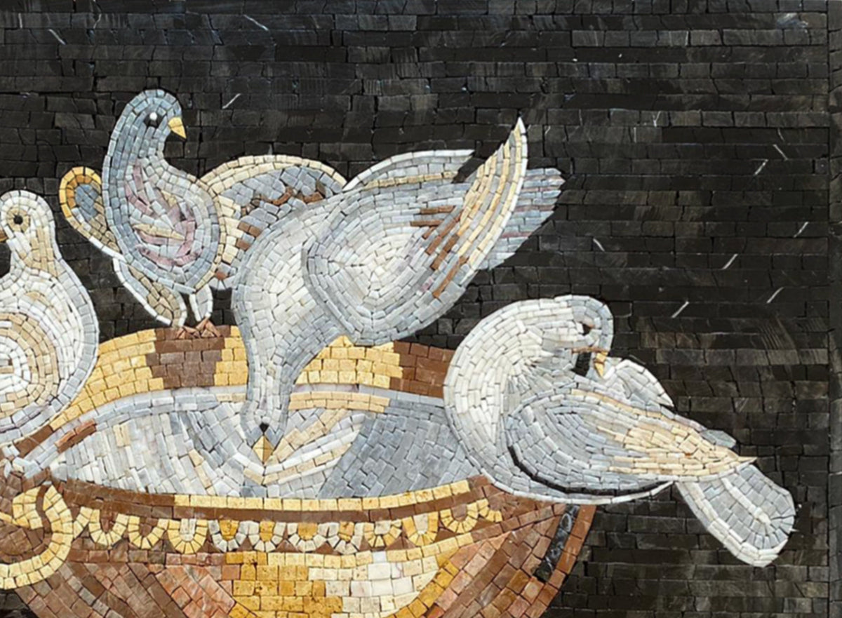 Handmade Dove Mosaic Tile Mural: Marble Wall Art (38" x 28")