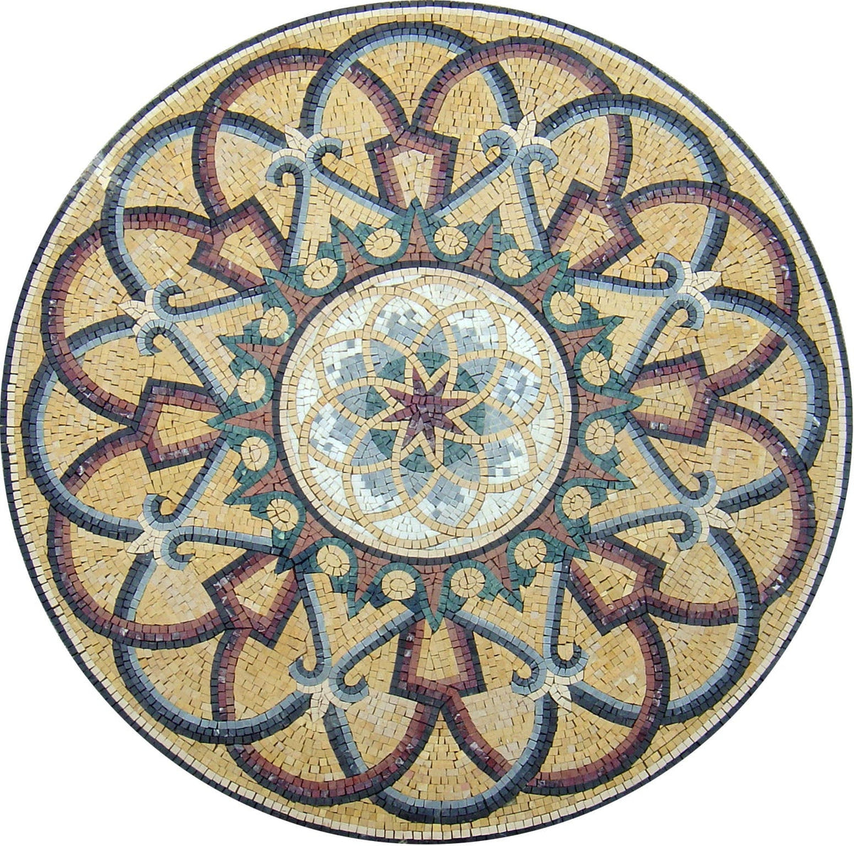 Handmade Marble Mosaic Medallion Art Tile - 40-Inch Decorative Décor