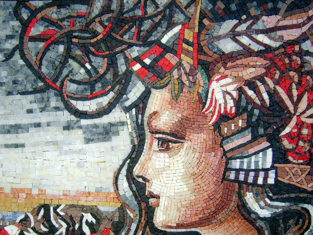Handmade Woman Portrait Mosaic Tile Mural: Fruit & Abstract Art