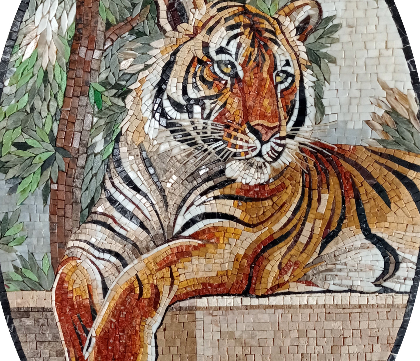 Handmade Tiger Mosaic Tile Art: Jungle Animal Backsplash (36x24 inches)
