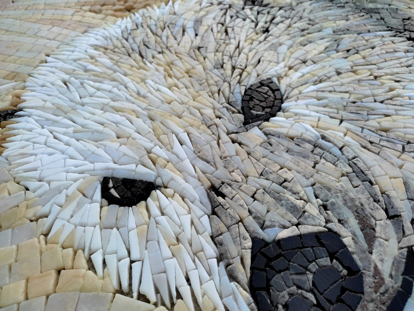 Handmade Polar Bear with Cub Marble Mosaic Tile Art