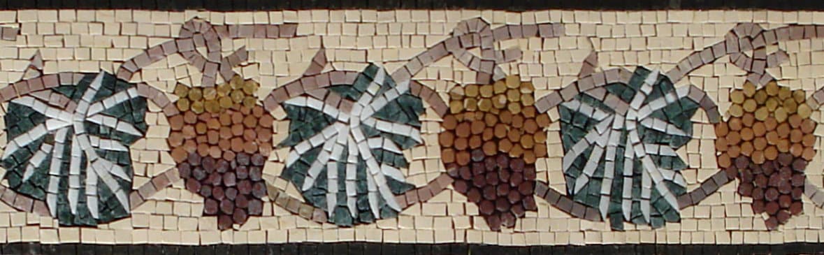 Red Grapes Mosaic Border Tile: 8" Handmade Marble Artwork