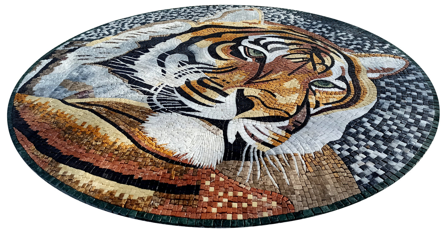 Handmade Tiger Mosaic Tile Art: Jungle Animal Decor (40" DI)