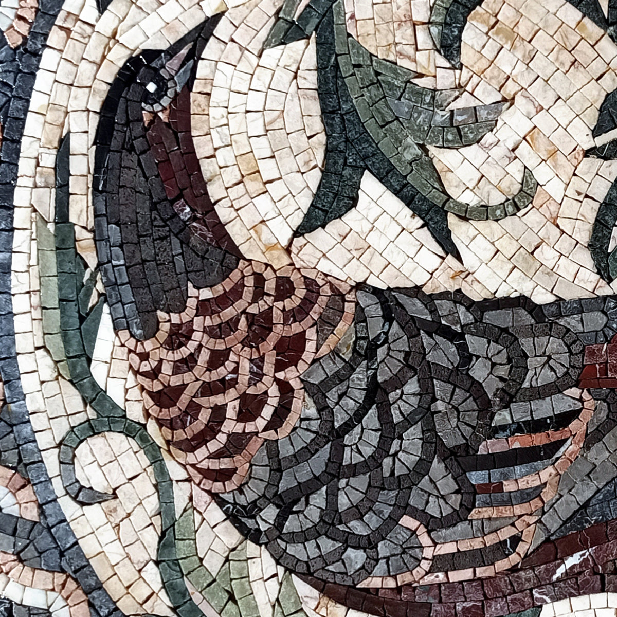 Handmade Marble Mosaic Tile Art: Pheasant & Leaf Medallion (32")