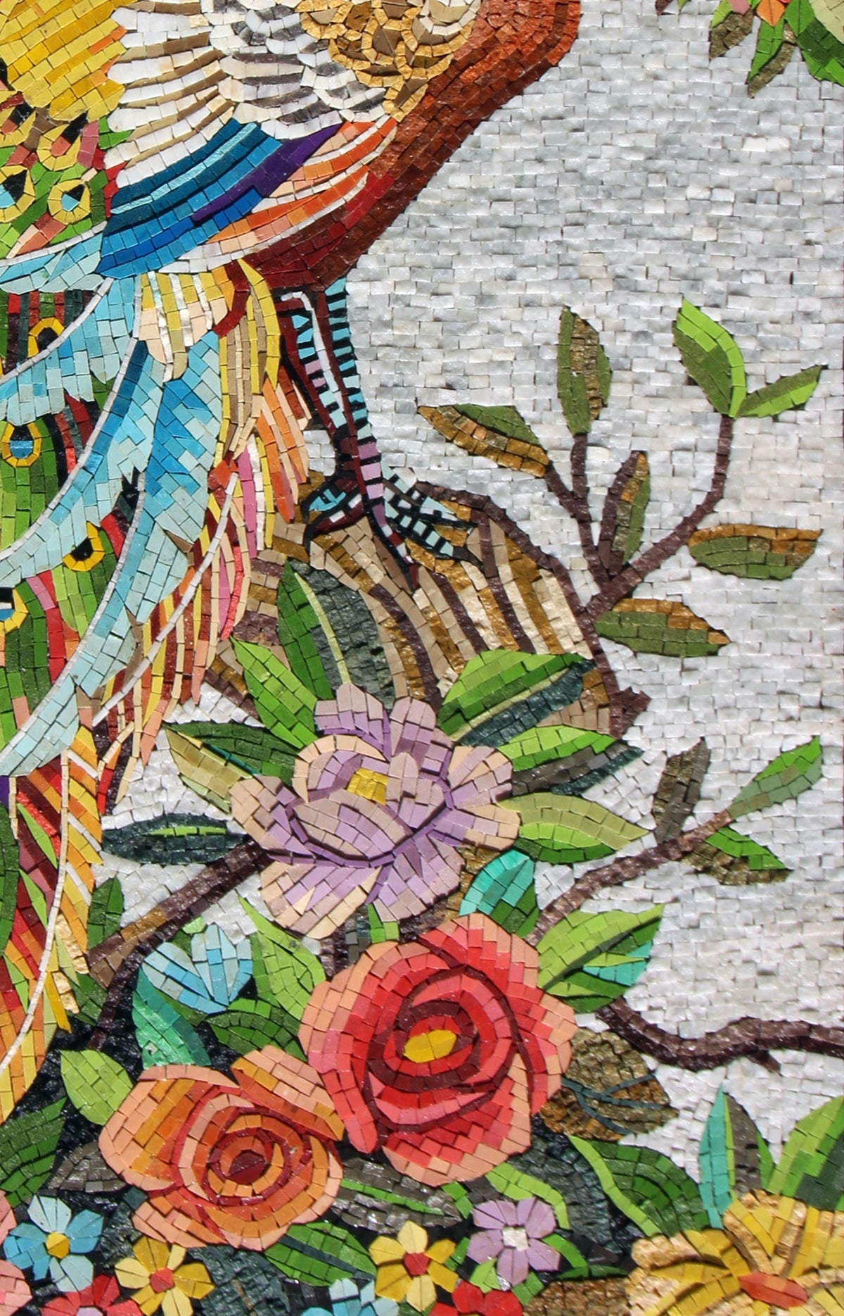 Handmade Peacock Mosaic Tile Art: Floral Tree Wall Decor