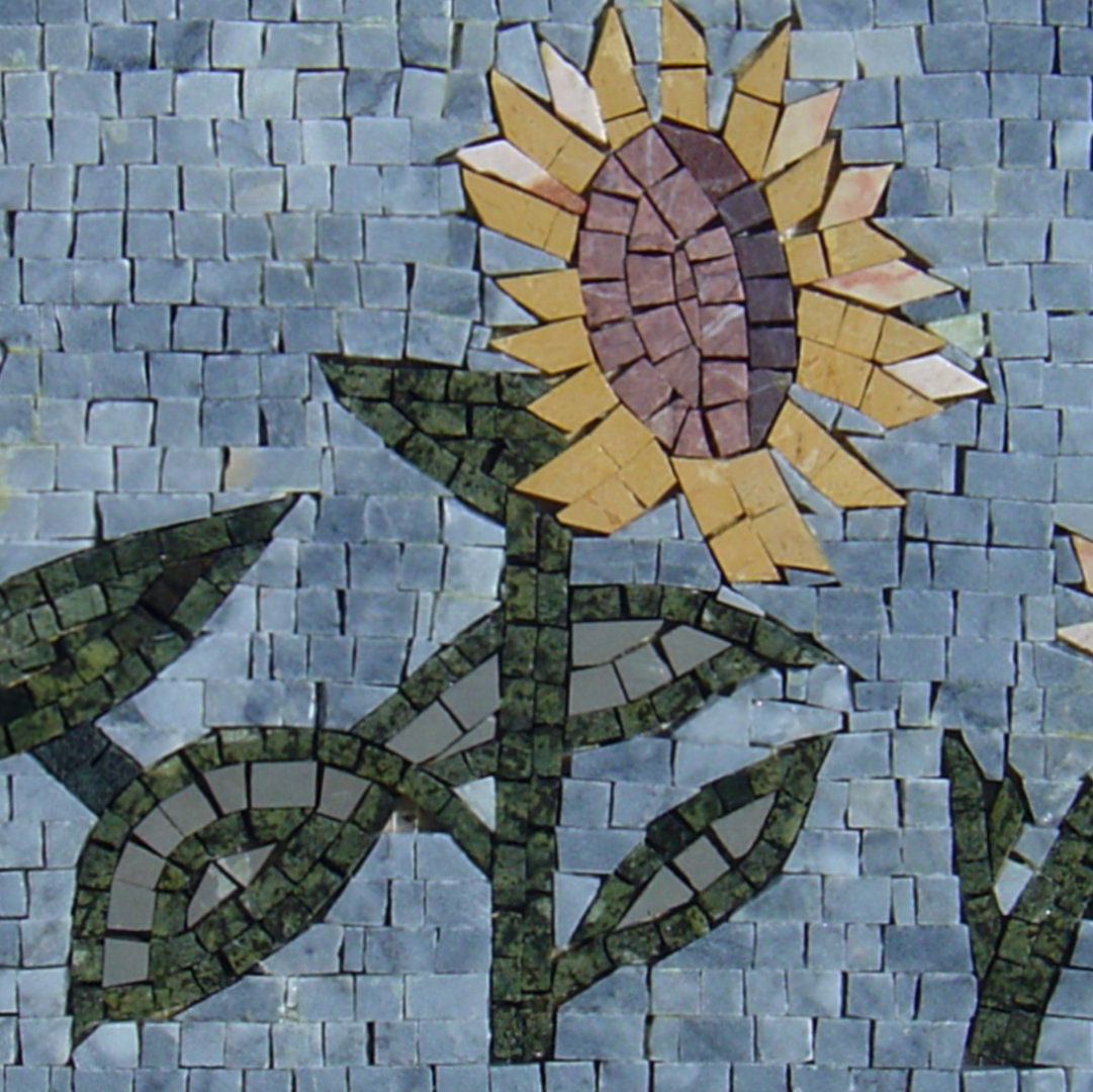 Handmade Sunflower Marble Mosaic: Kitchen Backsplash Wall Art