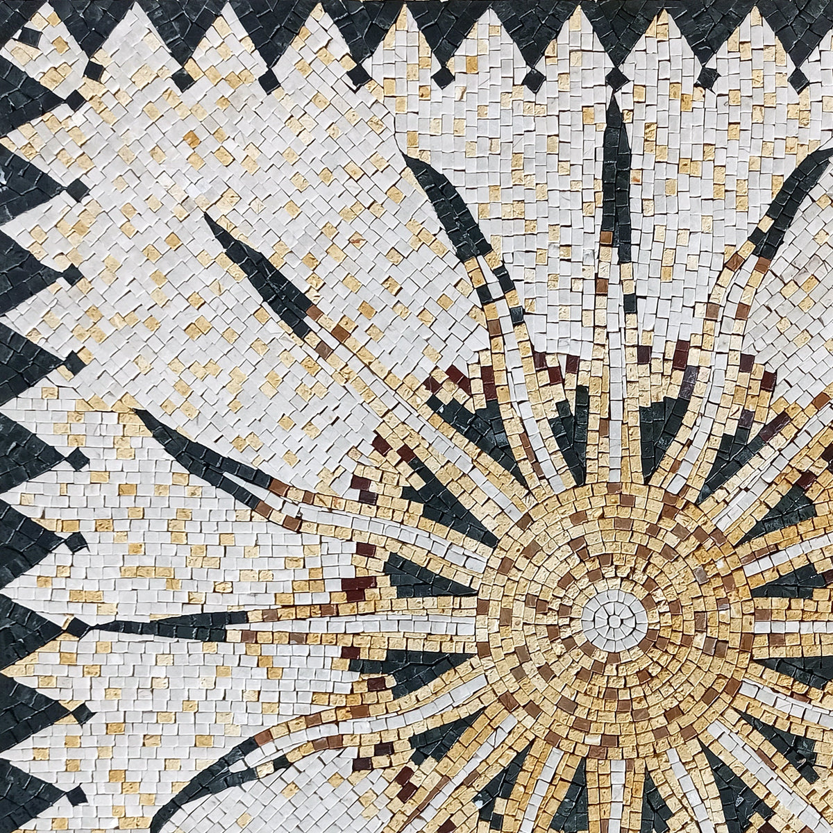 Celestial Sun Mosaic Tile Art: Handmade Marble Backsplash (32x32)
