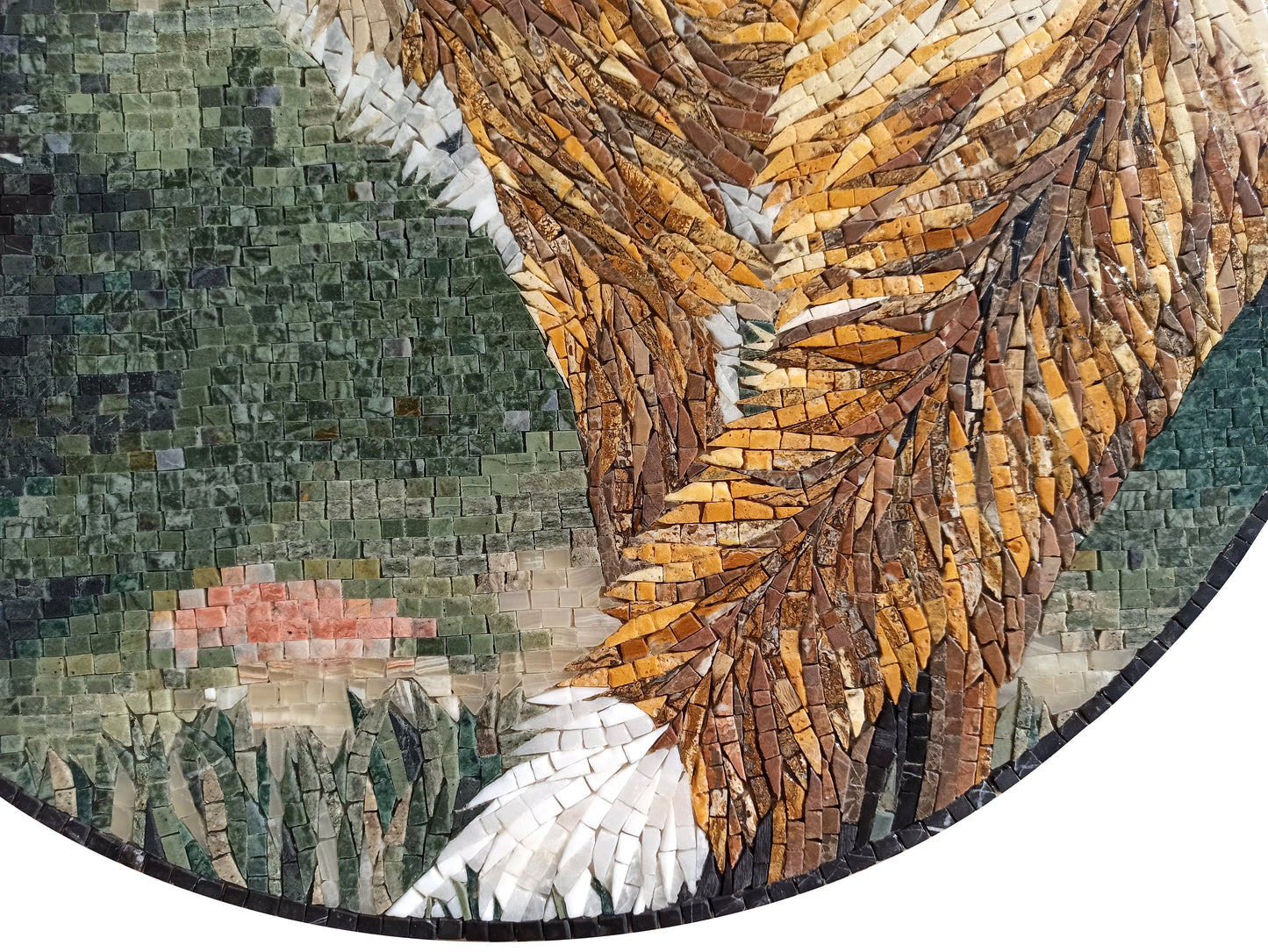 Handmade Fox Mosaic Tile Art: Round Marble Medallion (32" Diameter)