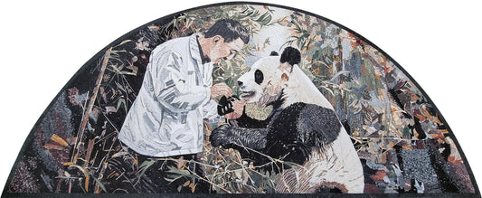 120"x50" Men with Panda Mosaic Wall Art – Nature-Inspired Home Decor, Customization Available