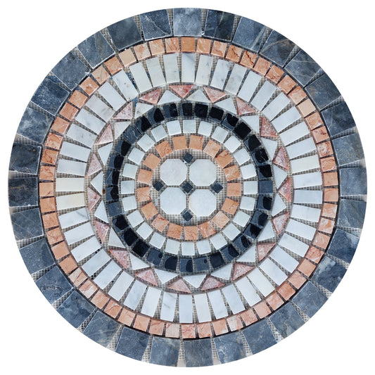 Travertine Mosaic Medallion: Blue Border Handmade Stone Art