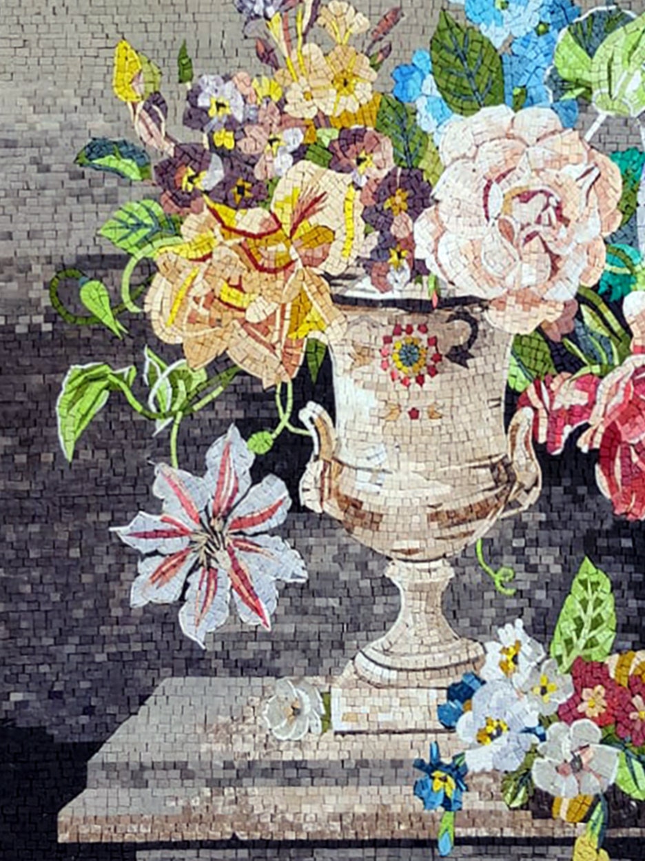 Floral Mosaic Art: Handmade Marble Flower Vase (40” x 30”)