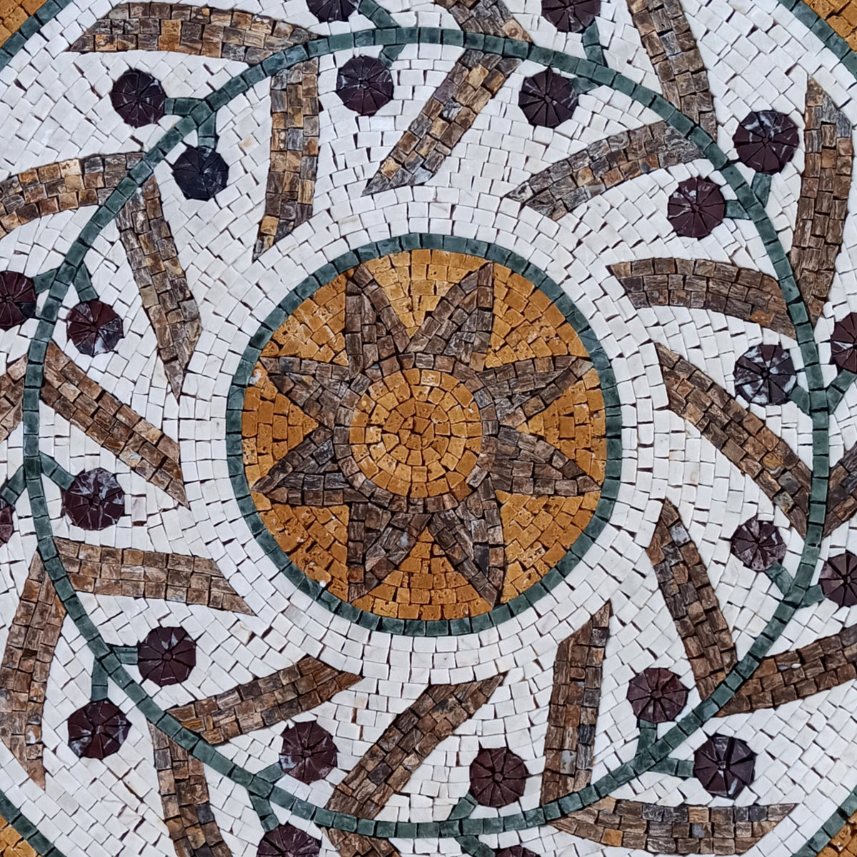 Floral Marble Mosaic Tile: 24" Geometric Flower Art