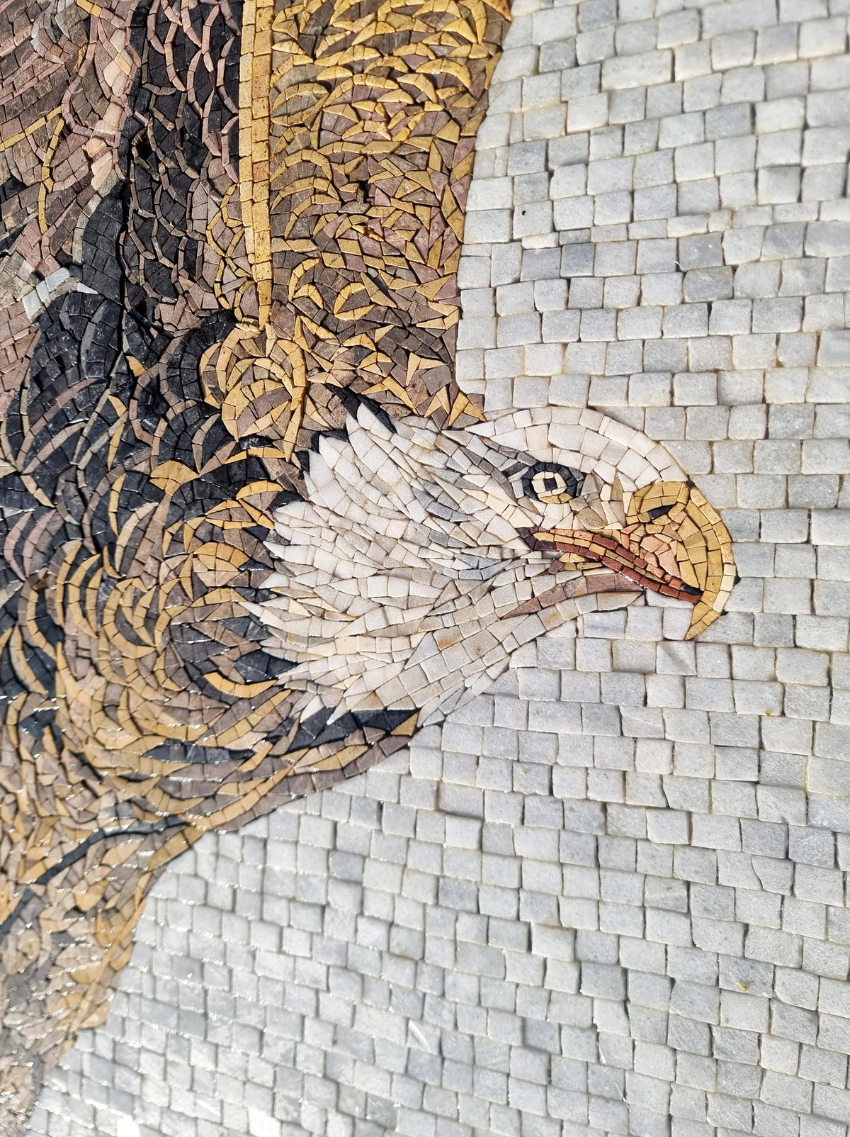 40x28 Inch Eagle Mosaic Wall Art – Custom Handmade Marble Tile, Patriotic Bird Design, Decorative Wall Inlay, Indoor Outdoor Decor