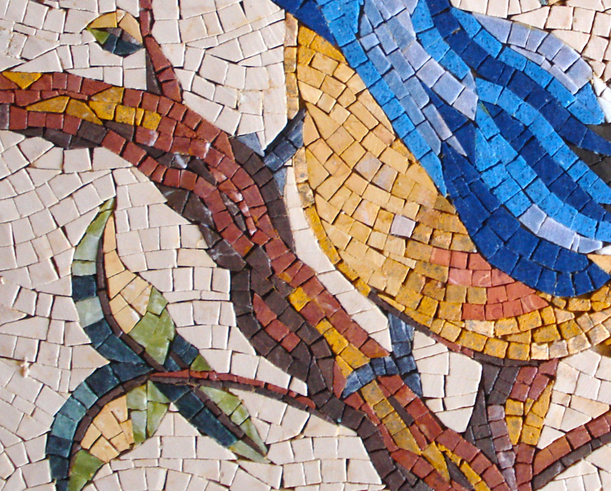 Blue Tit Bird Mosaic Art: Handmade Marble Wall Decor (16x12)