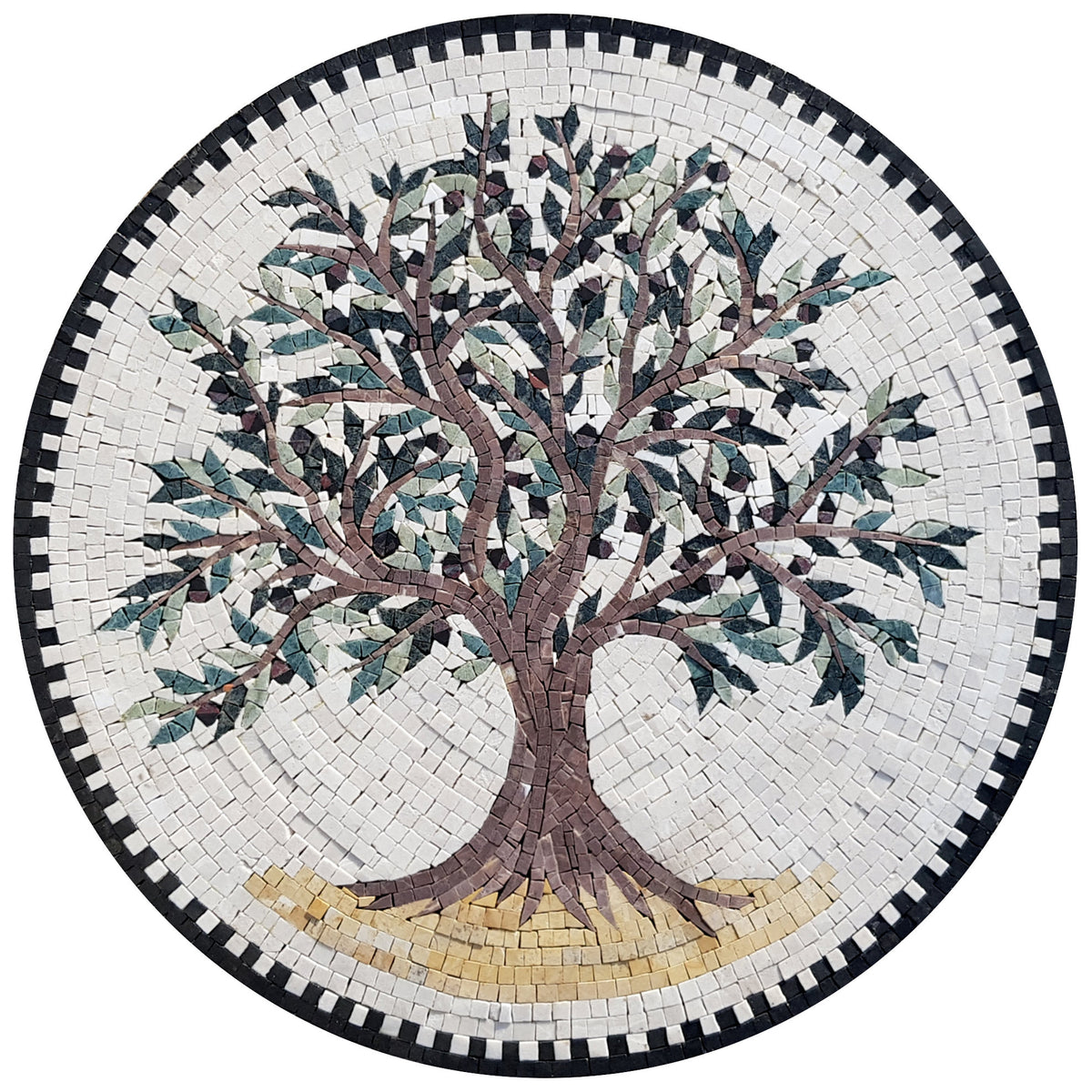 Olive Tree Backsplash Marble Mosaic Medallion Tiles. Customization. Handcrafted Roman Mosaics