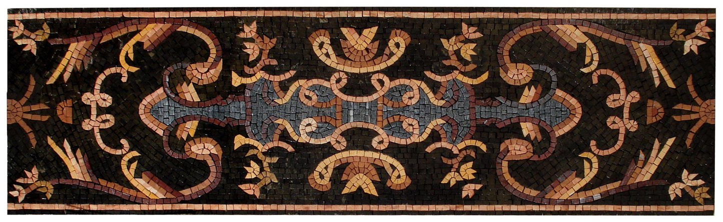 Black & Gold Geometric Mosaic Border: Handmade Marble Tile Trim, Luxe Accent