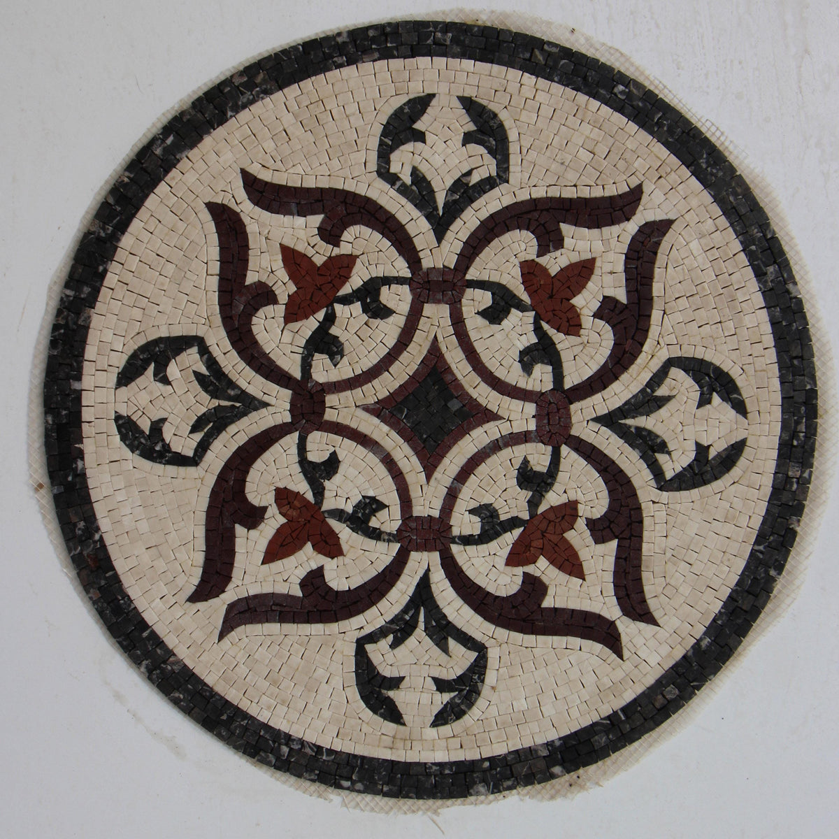 Handmade Marble Mosaic Medallion: 20" Leaf Pattern Tile Art