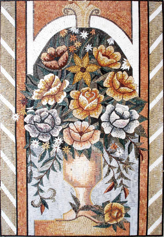 Handmade Marble Mosaic Wall Art: Flower Vase Interior Design