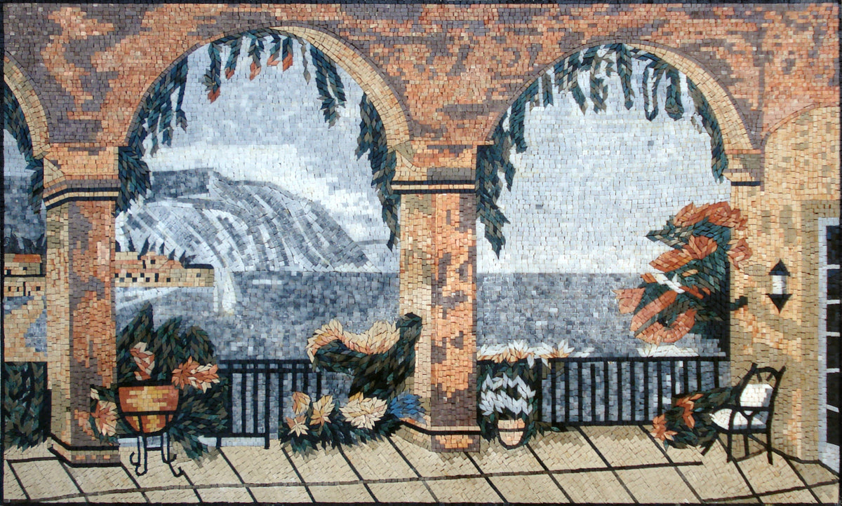 Handmade Beach View Marble Mosaic Tile Art (60” x 36”)