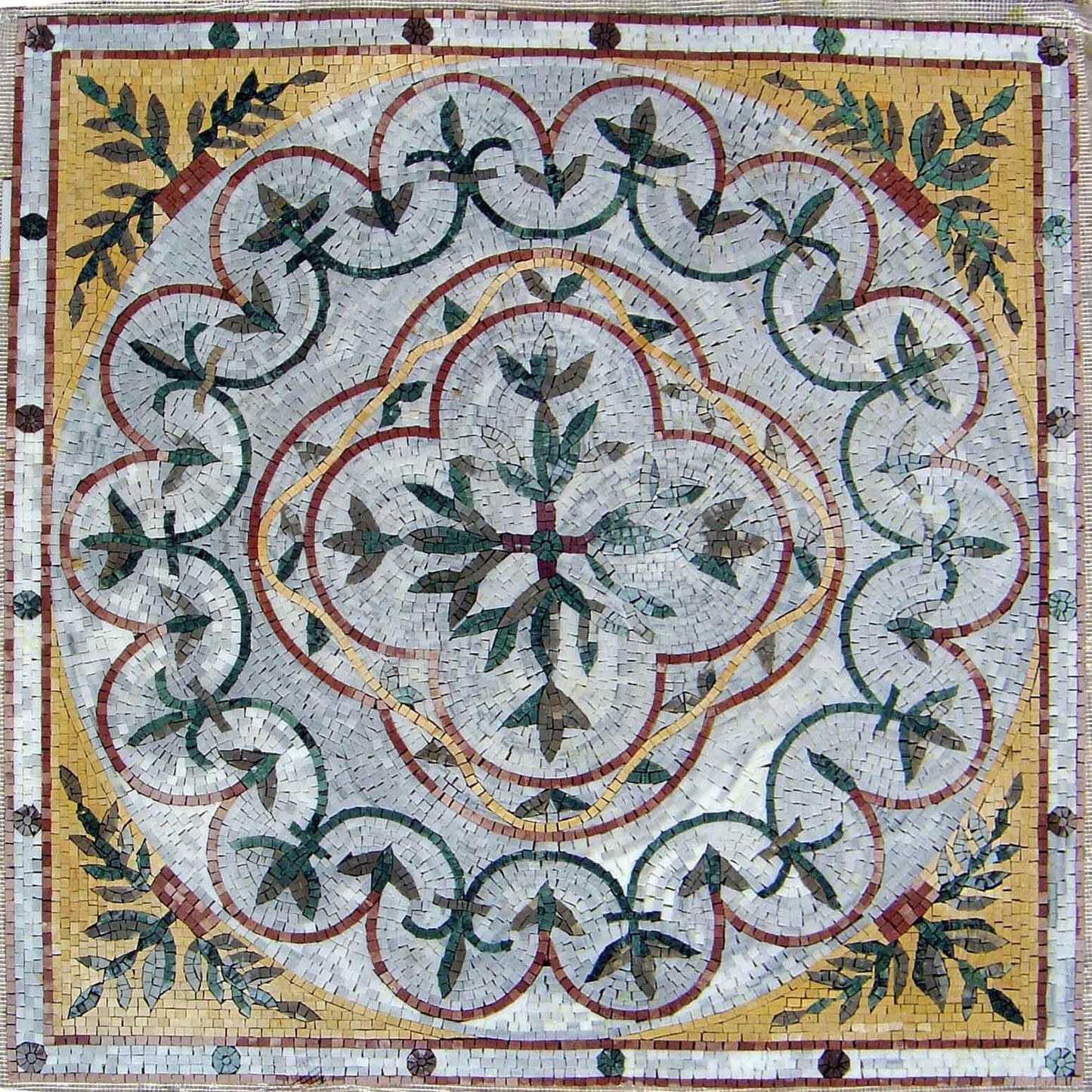 48” Botanical Floral Marble Mosaic Tile: Indoor/Outdoor Flooring