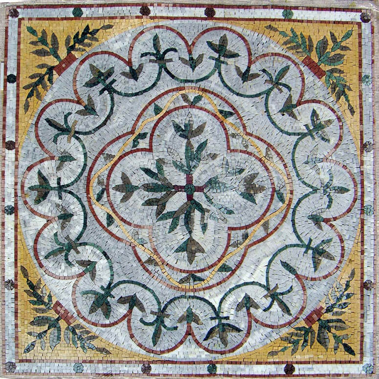 48” Botanical Floral Marble Mosaic Tile: Indoor/Outdoor Flooring