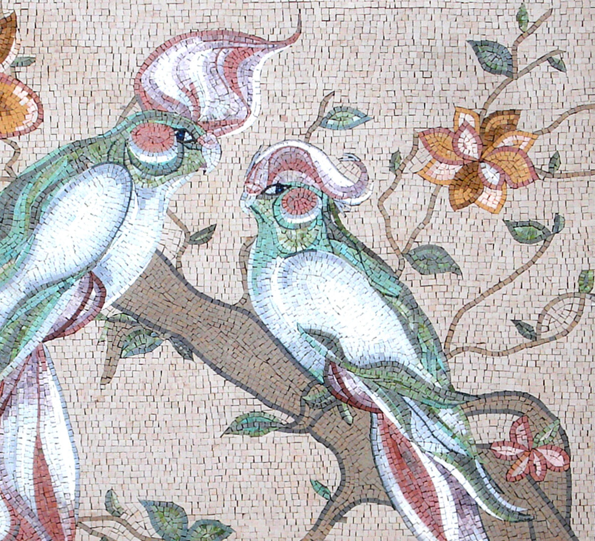 Handmade Cockatoo Mosaic Tile Art: Australian Parrot on Branch