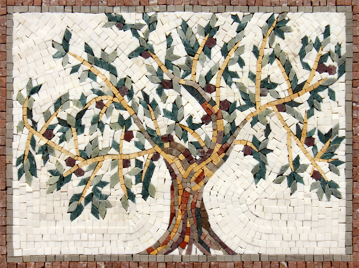 OLIVE TREE MOSAIC - Backsplash Marble Mosaic Tiles. Customization. Handcrafted Roman Mosaics
