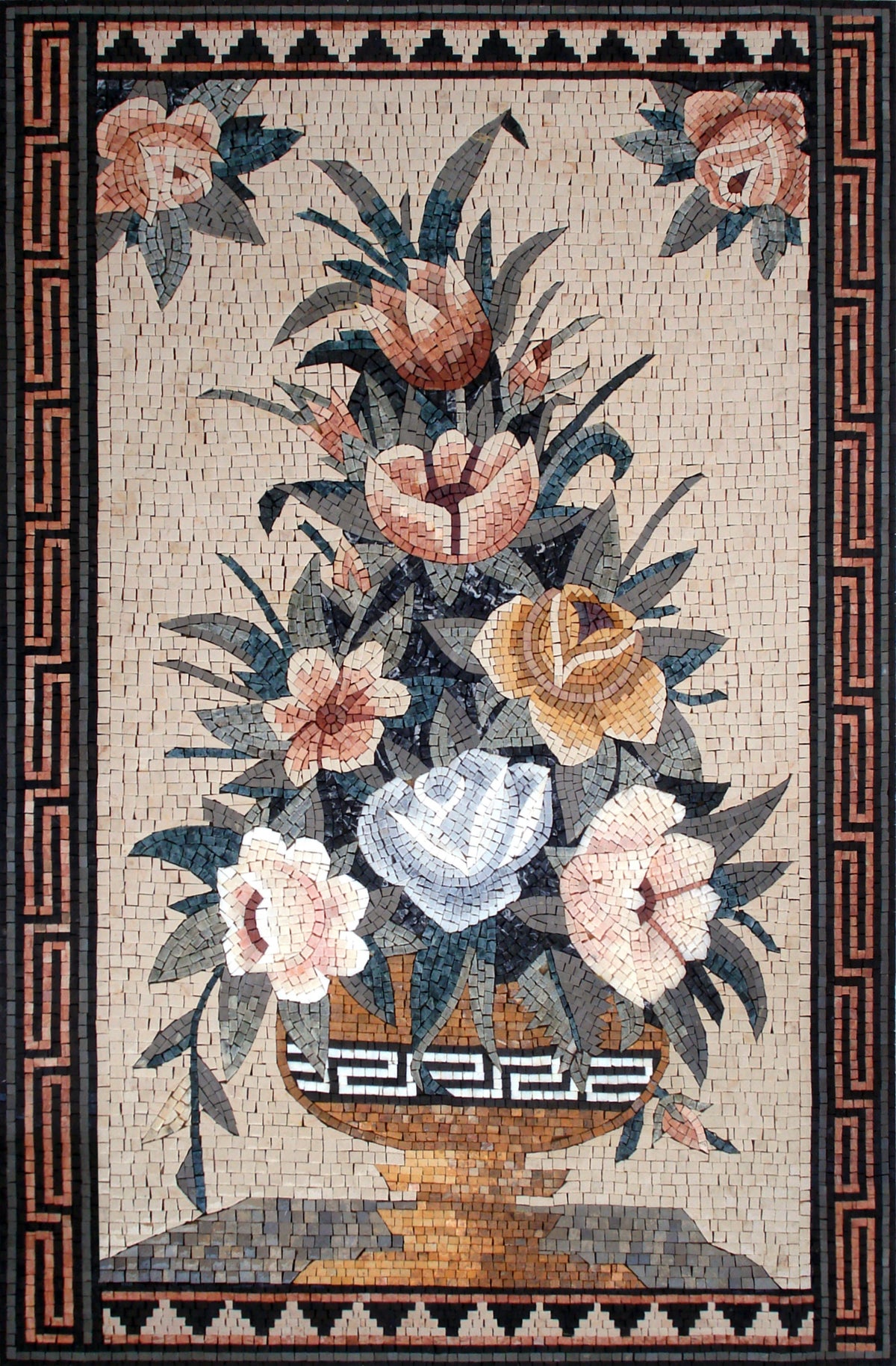 Handmade Marble Mosaic Rose Flower Vase - Wall Art Decor