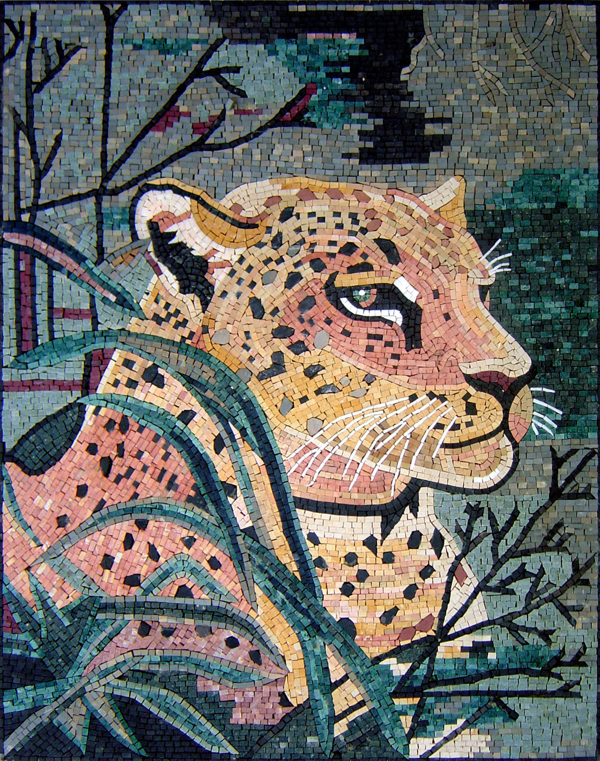 Handmade Tiger Marble Mosaic: Wild Animal Wall Art (40x32)