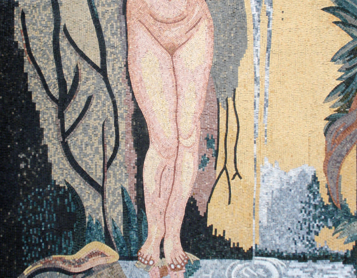 Handmade Goddess Mosaic Mural: Ingres Arched Marble Tiles (64” x 48”)