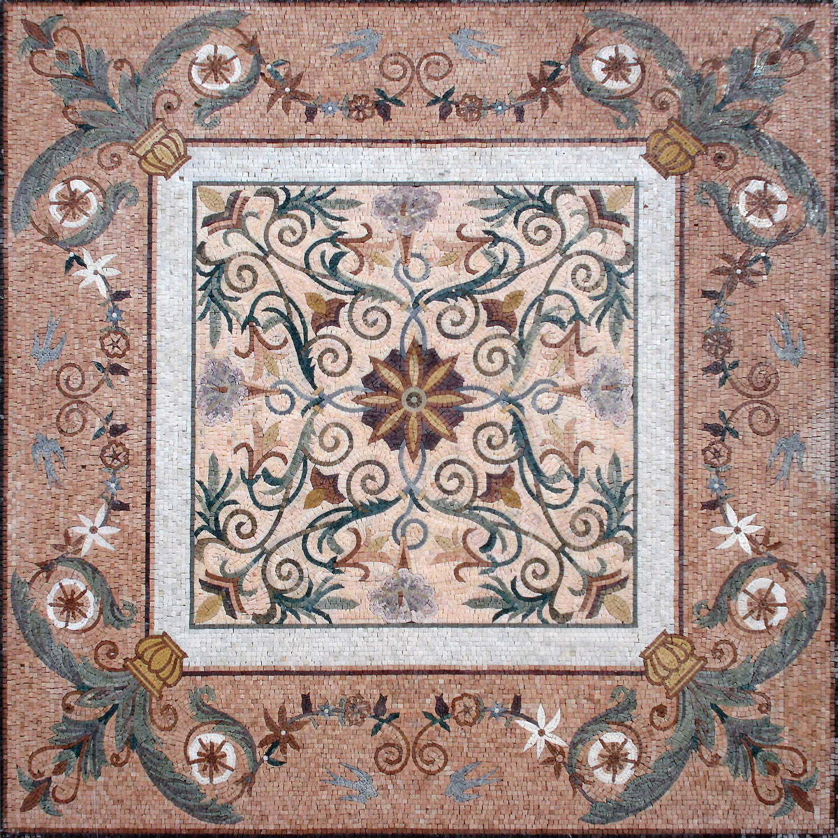 Handmade Floral Marble Mosaic Tile: 72" Square Inlay Backsplash