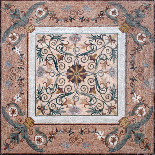 Handmade Floral Marble Mosaic Tile: 72" Square Inlay Backsplash