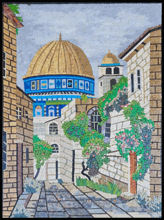 32″×24″ Ancient Mosque with buildings Mosaic – Handmade Marble Wall Art, Islamic Architecture Décor, Customization available