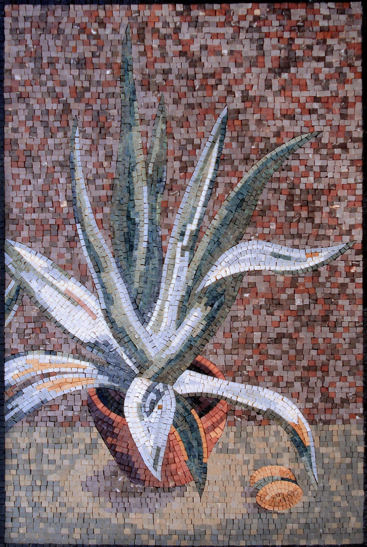 Aloe Vera Marble Mosaic Tile Art: Tropical Wall Hanging