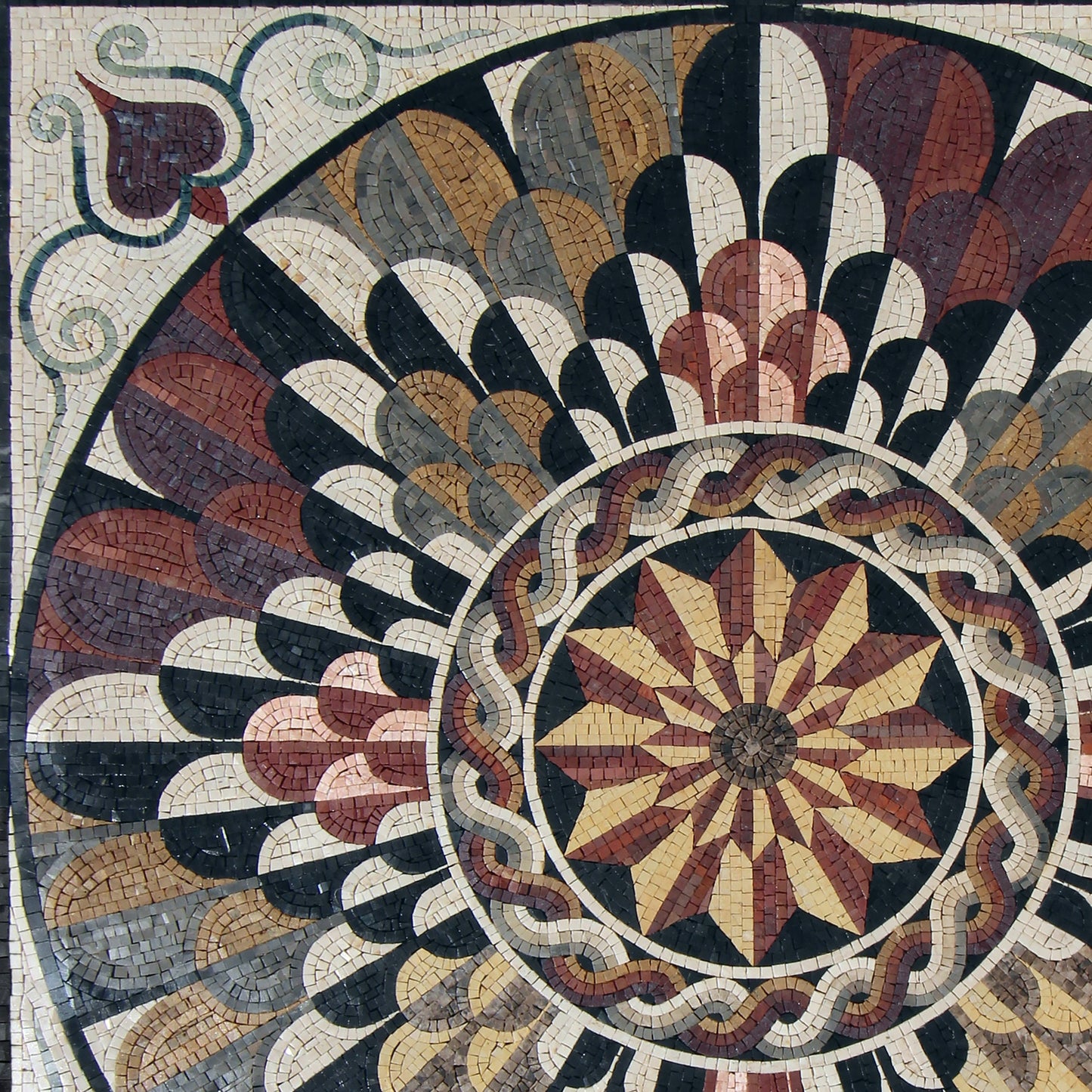 Handmade Layered Geometric Flower Pattern Mosaic Tile