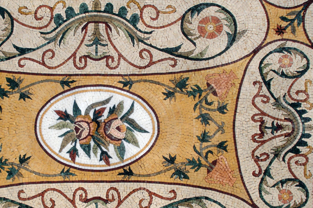 Handmade Marble Mosaic Rug: Floral Stone Tile Floor Covering