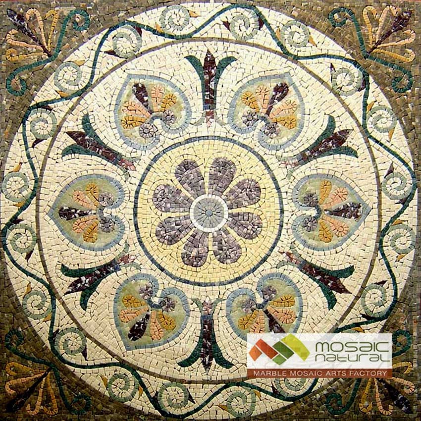 40" Medallion Mosaic Tile: Geometric Marble Floor Art
