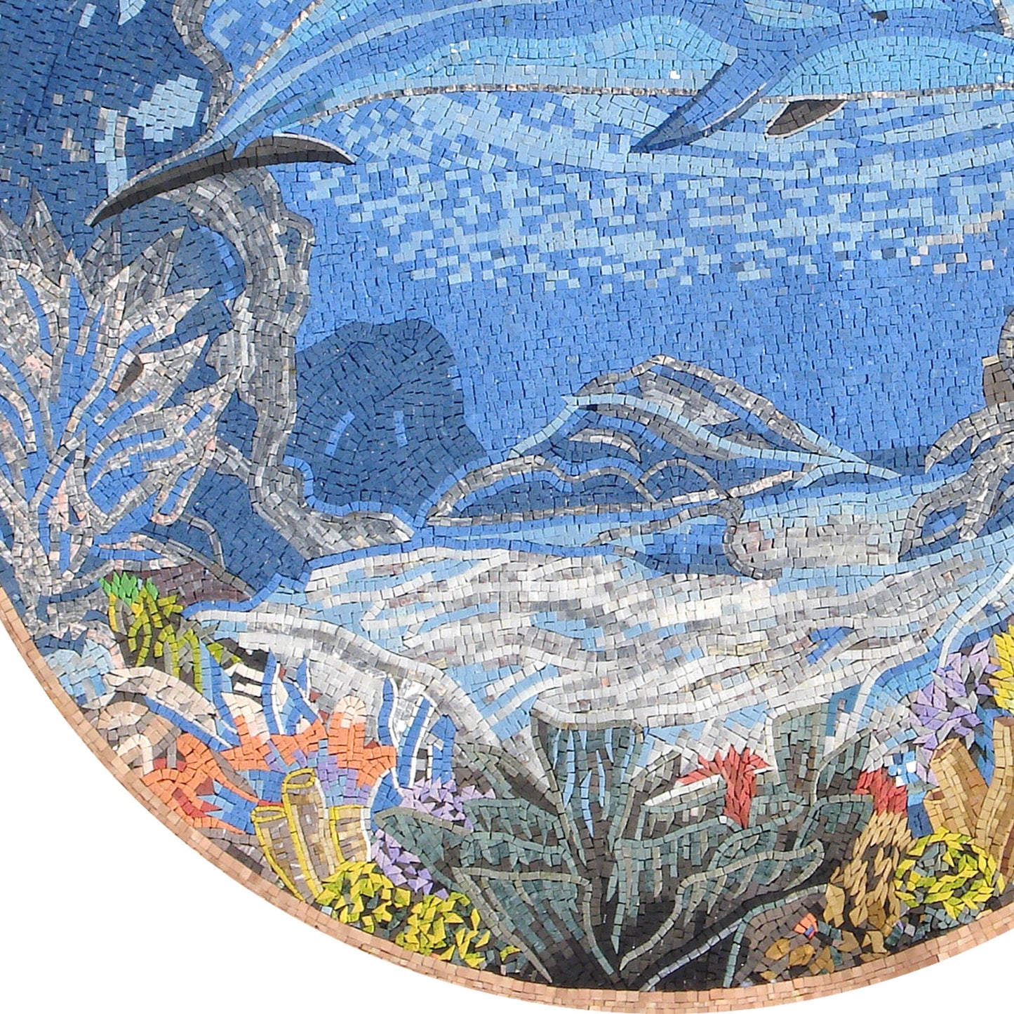 Breathtaking 72" Handmade Sealife Dolphin Marble Mosaic Pool Medallion Art - Customization available