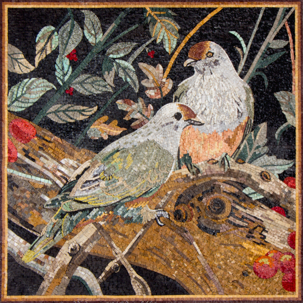 Handmade Bird Mosaic Tile Art: Marble Wall Decor (34x34)
