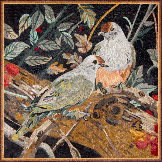 Handmade Bird Mosaic Tile Art: Marble Wall Decor (34x34)