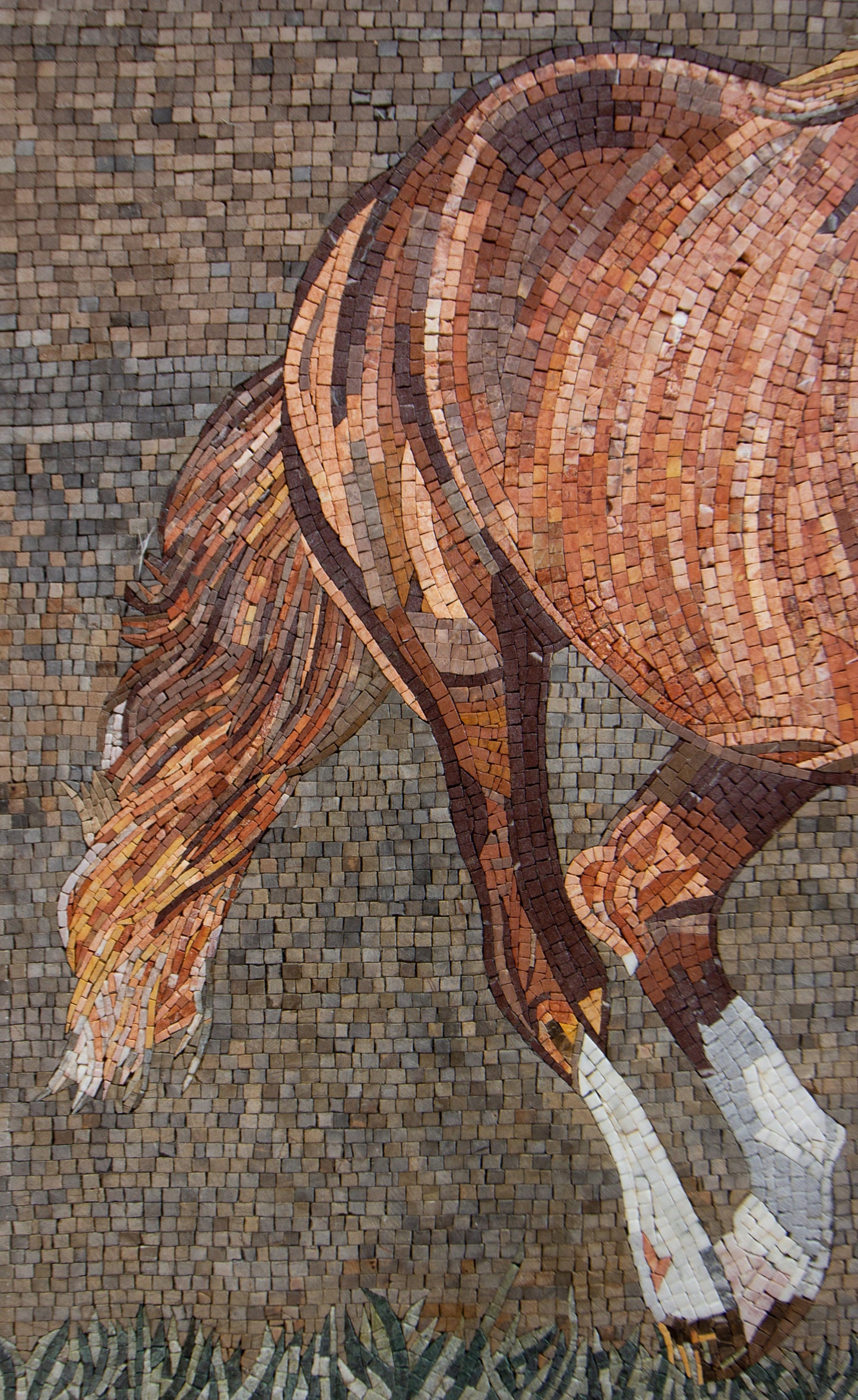 Handmade Marble Horse Mosaic Mural: Animal Portrait Wall Art (44” x 34”)