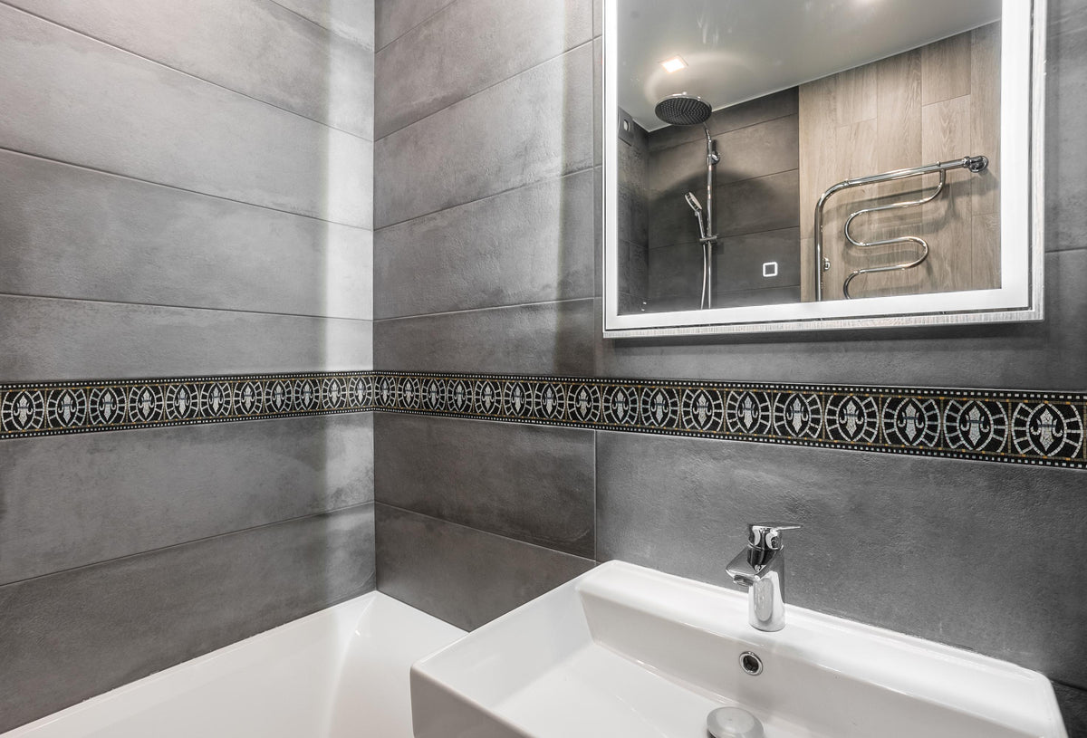 Art Deco Marble Mosaic Border: Black & White Tile Trim, Handmade Backsplash Accent