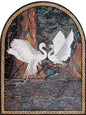 Sparring Cranes Mosaic Tile Art: Handmade Marble Wall Decor (50” x 40")