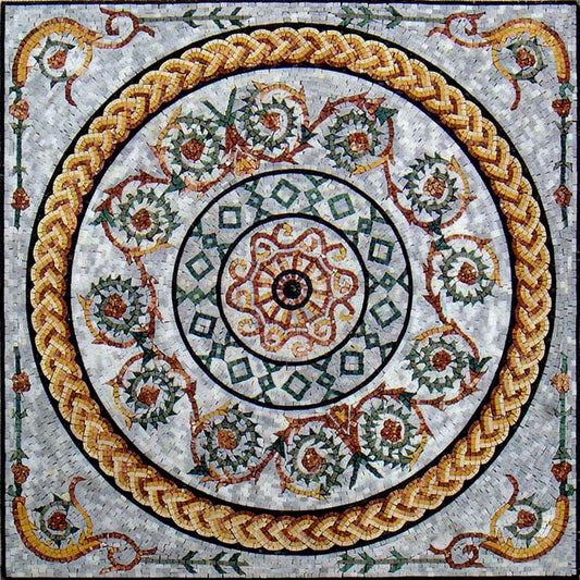 48" Geometric Floral Marble Mosaic Tile: Botanical Art
