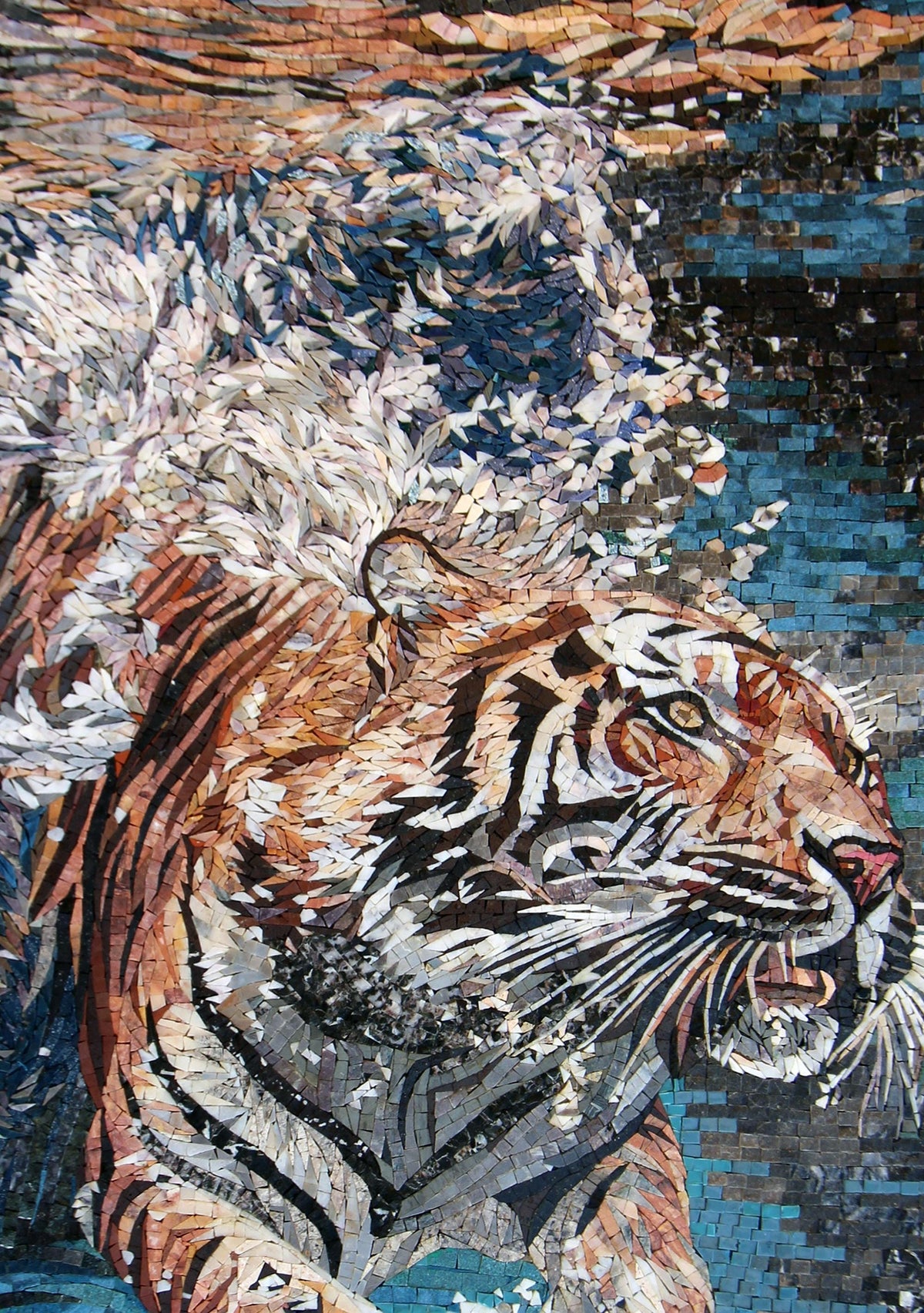 40"x28" Tiger Swimming Mosaic Wall Art, Wildlife Home Decor, Majestic Animal Design, Customization available