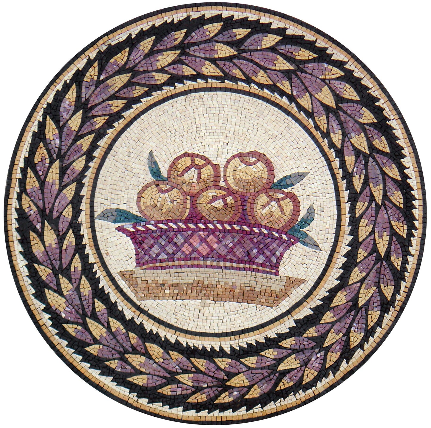 40" Handmade Fruit Basket Medallion Marble Mosaic Pattern Art Tile Stone Décor - Customization available