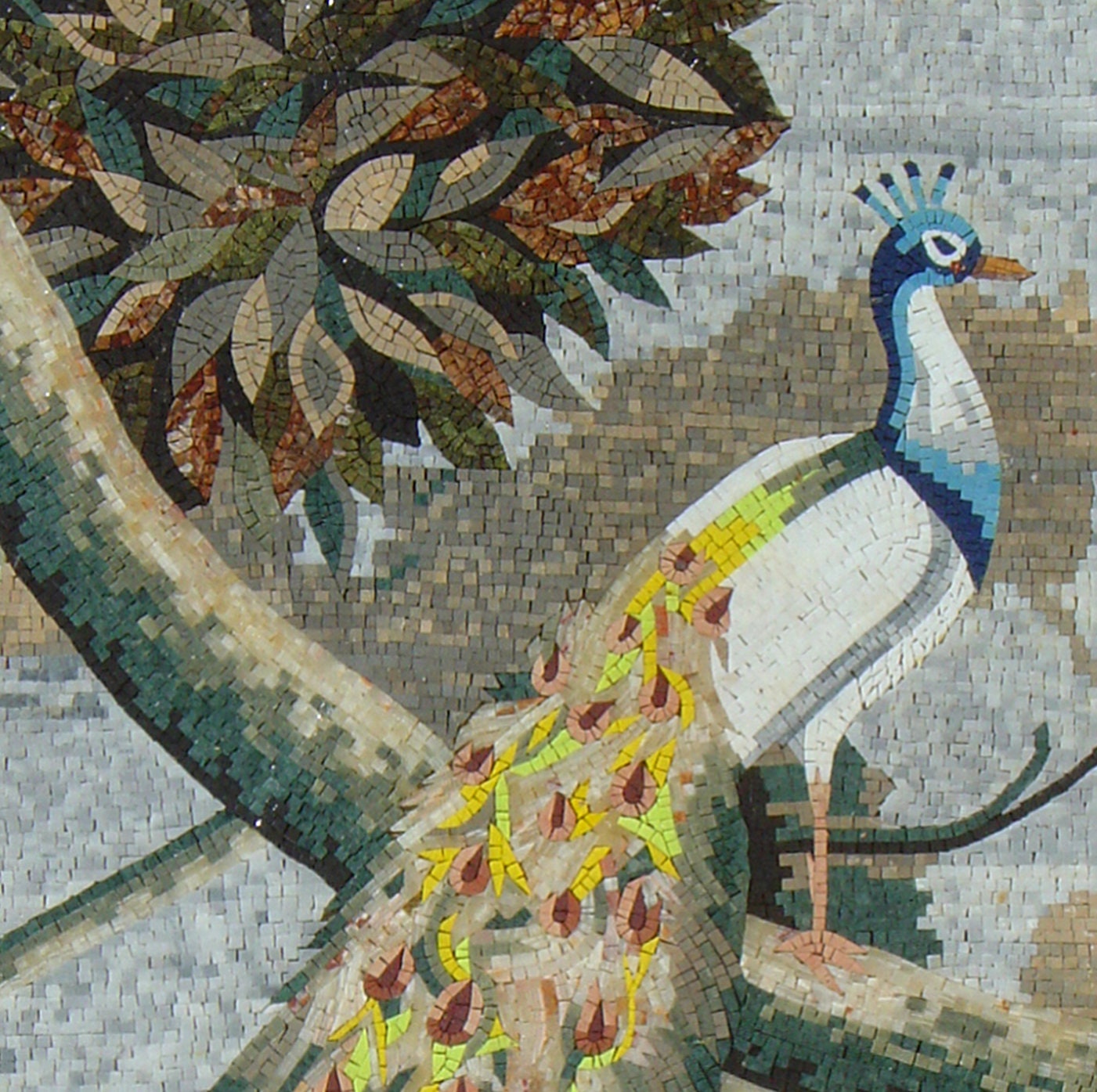 Handmade Peacock Marble Mosaic Tile Art: Wall Decor (52" x 26")